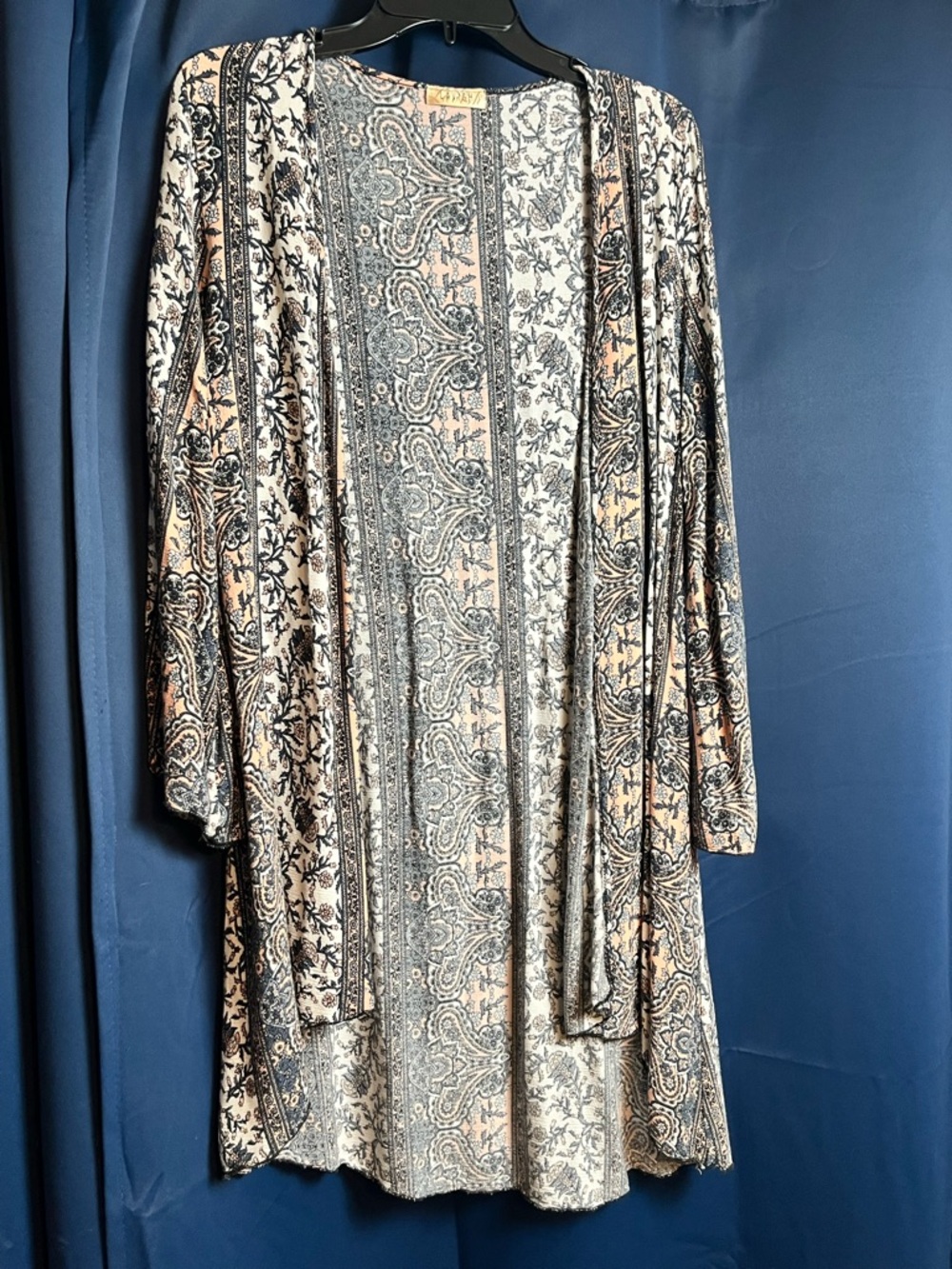 Lavish Neutral Paisley Open Cardigan in Cream & Black